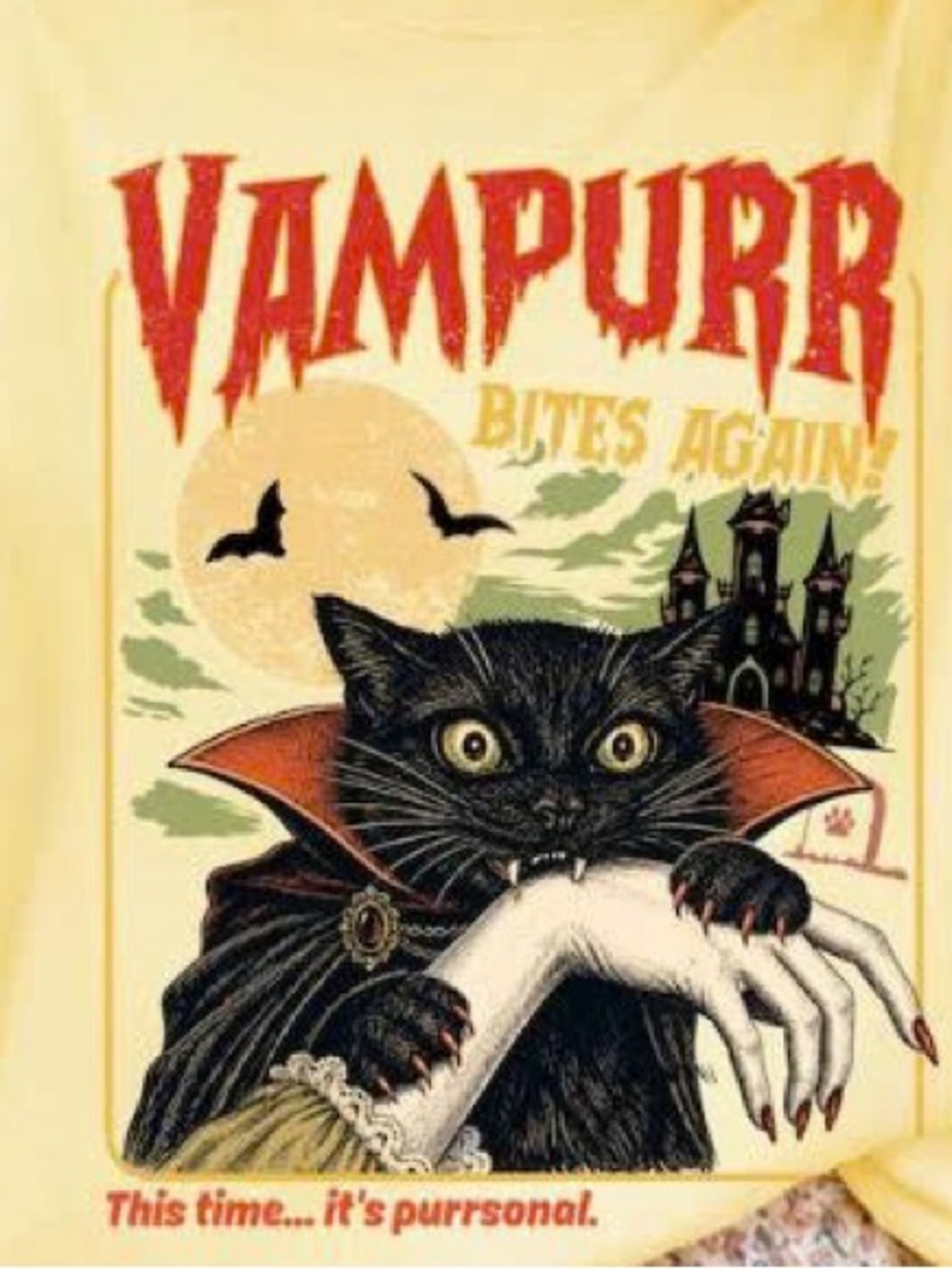 Vampurr Bites Again! Yellow Cat Graphic Tee - Picture 2 of 3